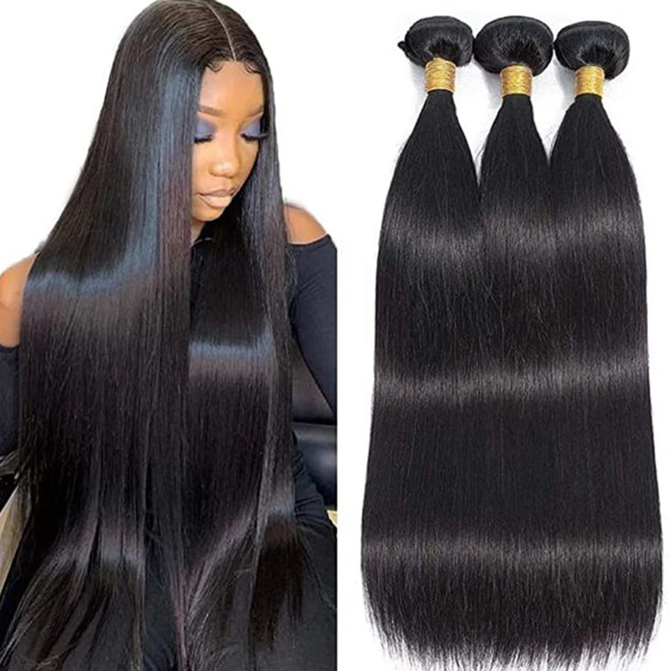 Brazilian Straight Human Hair Bundles – Remy Extensions 8"-30" Natural Black