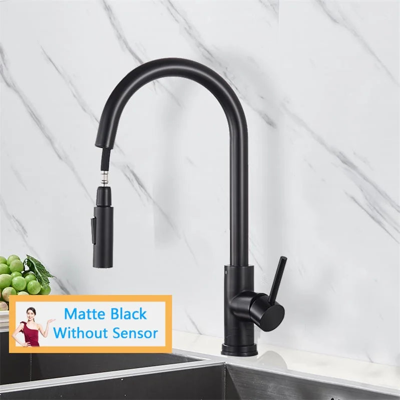 Rozin Smart Touch Kitchen Faucet Brushed Gold Pull Out Sensor Faucets Black/Nickel 360 Rotation Crane 2 Outlet Water Mixer Taps