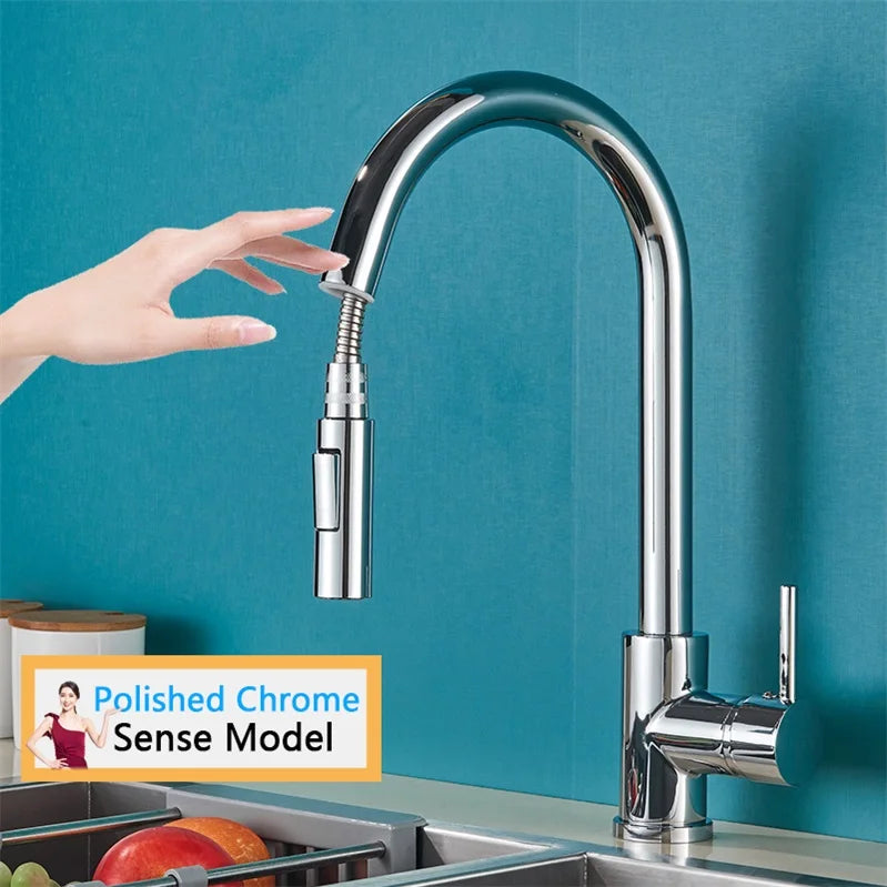 Rozin Smart Touch Kitchen Faucet Brushed Gold Pull Out Sensor Faucets Black/Nickel 360 Rotation Crane 2 Outlet Water Mixer Taps