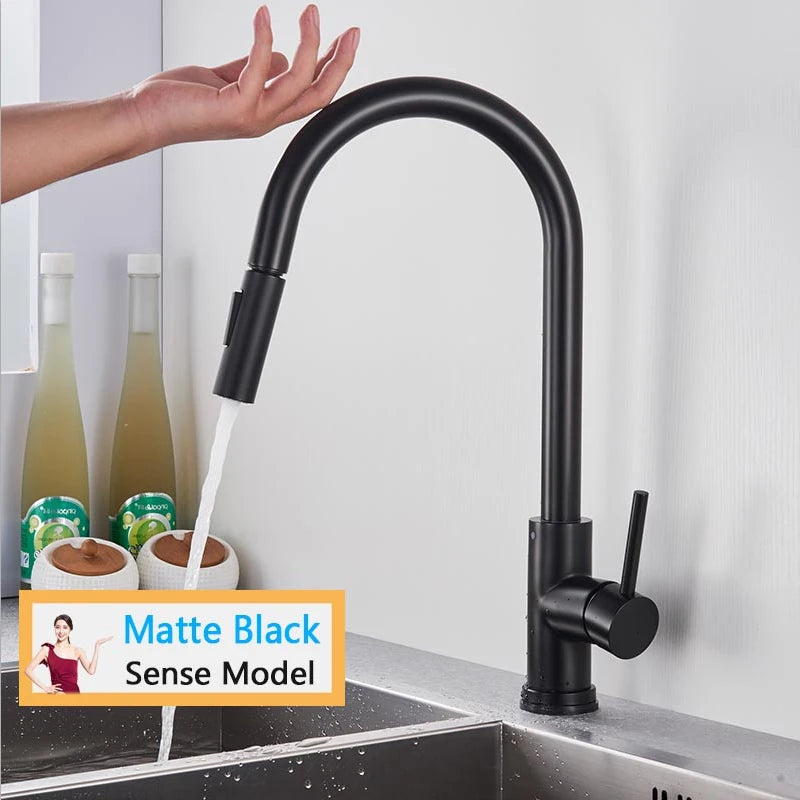 Rozin Smart Touch Kitchen Faucet Brushed Gold Pull Out Sensor Faucets Black/Nickel 360 Rotation Crane 2 Outlet Water Mixer Taps