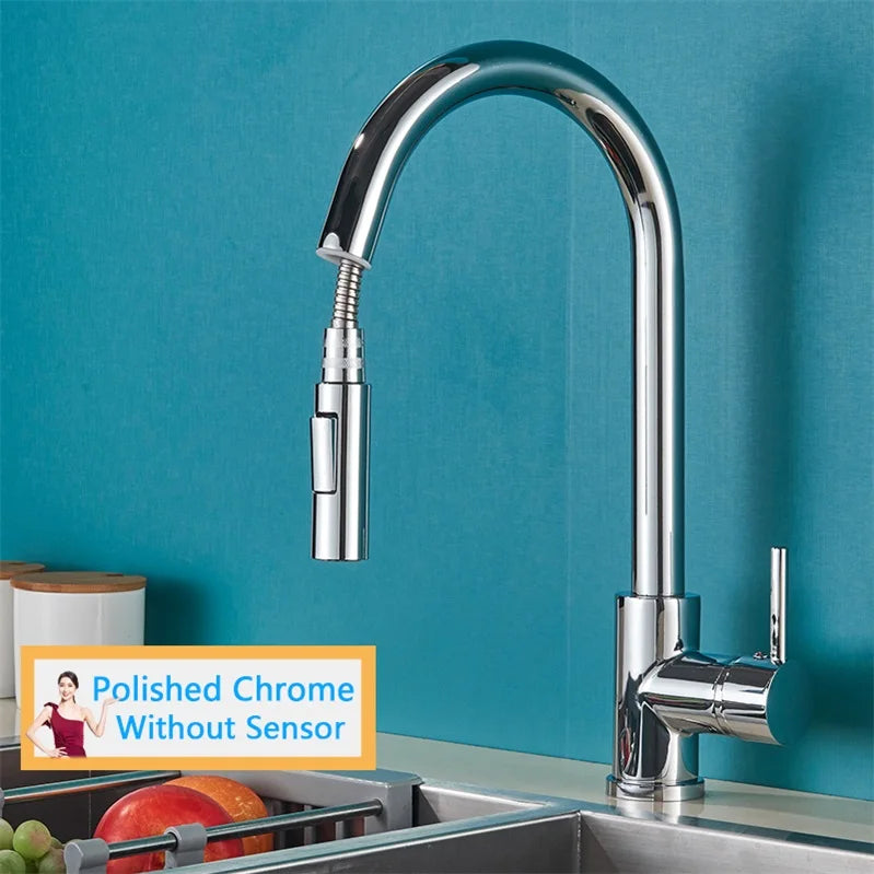 Rozin Smart Touch Kitchen Faucet Brushed Gold Pull Out Sensor Faucets Black/Nickel 360 Rotation Crane 2 Outlet Water Mixer Taps