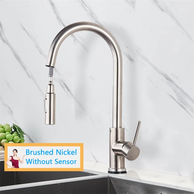 Rozin Smart Touch Kitchen Faucet Brushed Gold Pull Out Sensor Faucets Black/Nickel 360 Rotation Crane 2 Outlet Water Mixer Taps