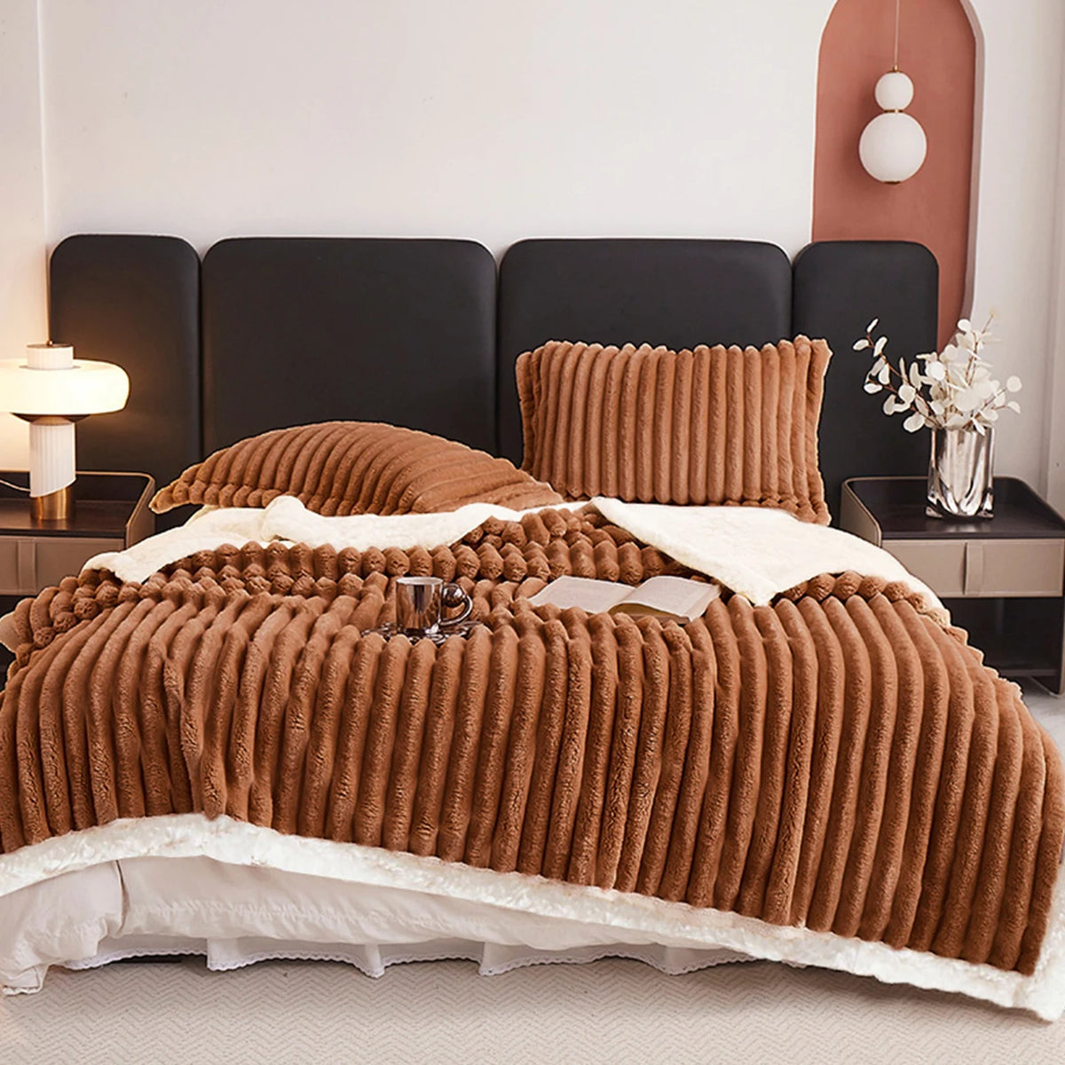 1pc Weighted Fleece Blanket -Soft, Warm, Throw for Bedroom, Living Room, Student Dormitory, Car, Sofa,8lbs With Sherpa