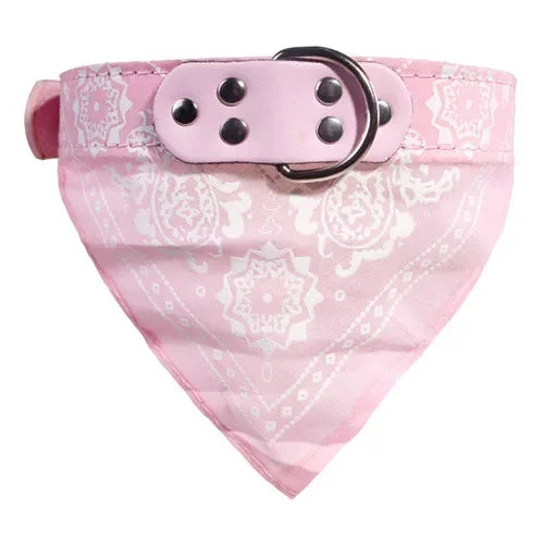 Adjustable Leather Dog Bandana Collar – Printed Scarf Neckerchief for Small Dogs S-XXL
