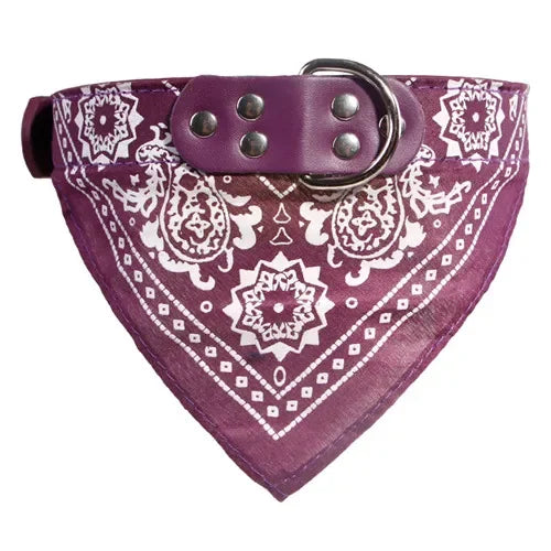 Adjustable Leather Dog Bandana Collar – Printed Scarf Neckerchief for Small Dogs S-XXL