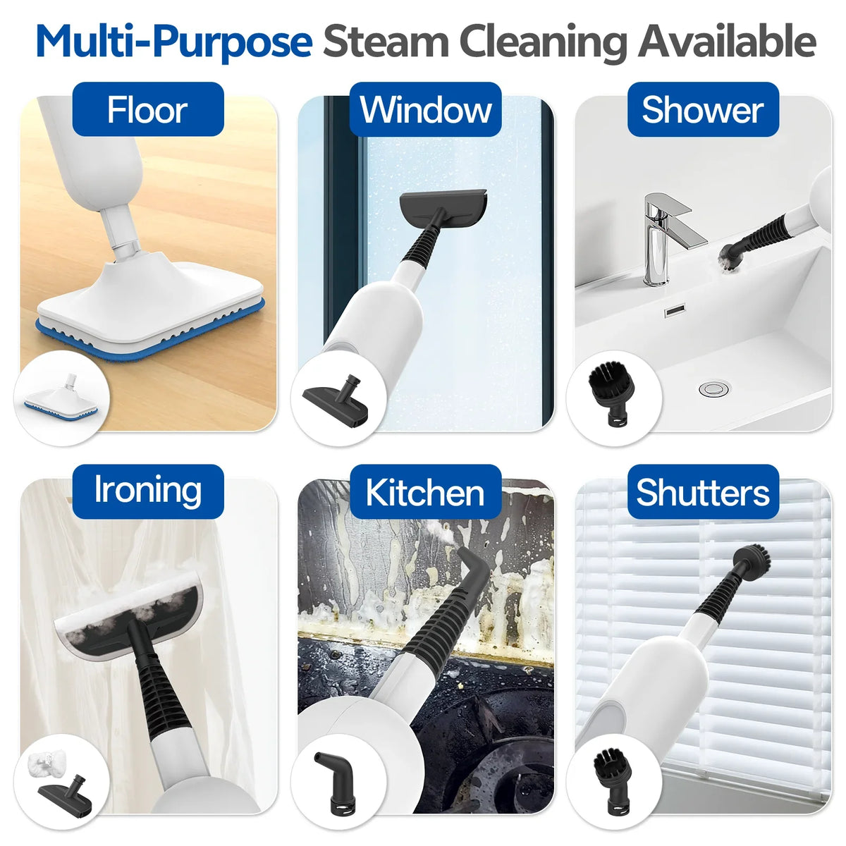 PureSteam™ 6-in-1 Steam Mop | High Temp Steam Cleaner for Hard floors, Tile, laminent, kitchens & Carpet