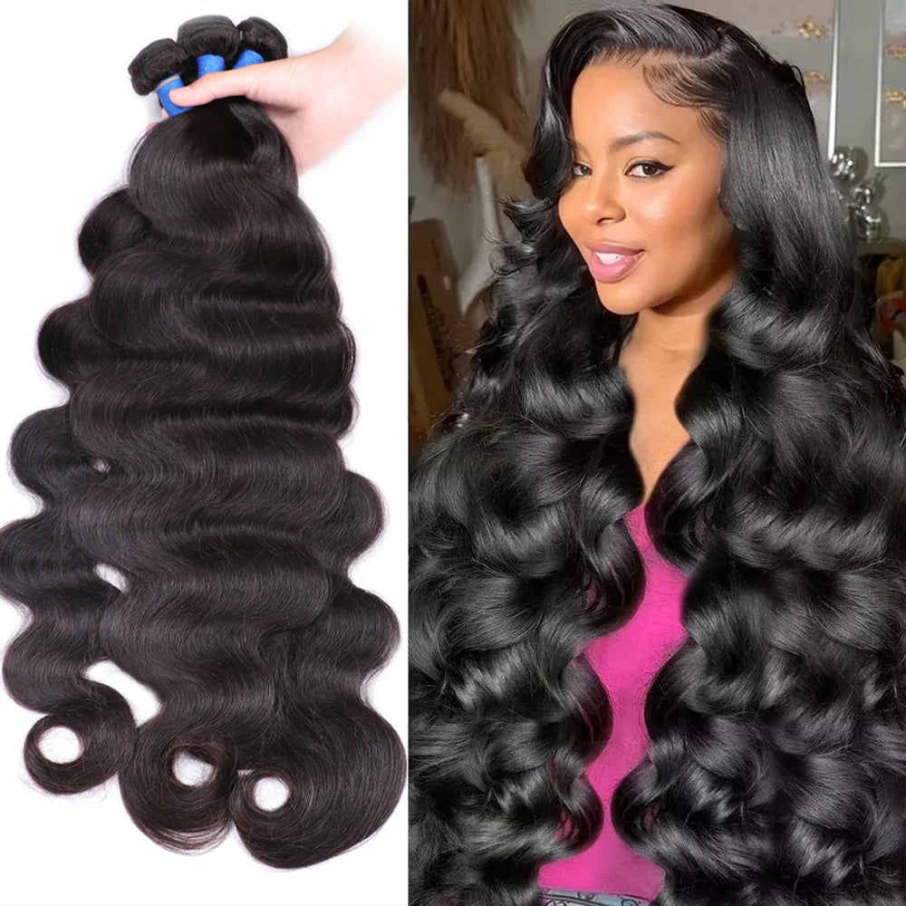 32 32 34 36 38 40 Inch Body Wave Bundle Human Hair Brazilian Hair Natural Black Water Wavy Weave 3/4 Pcs Bundles Extensions For Women Brazilian Remy Unprocessed Human Hair Wavy Double Drawn Bundles Weave Extensions