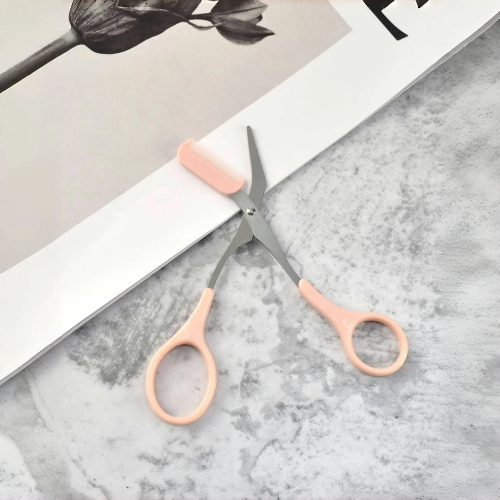 Eyebrow Trimming Scissors with Built-In Comb — Stainless Steel Grooming Tool