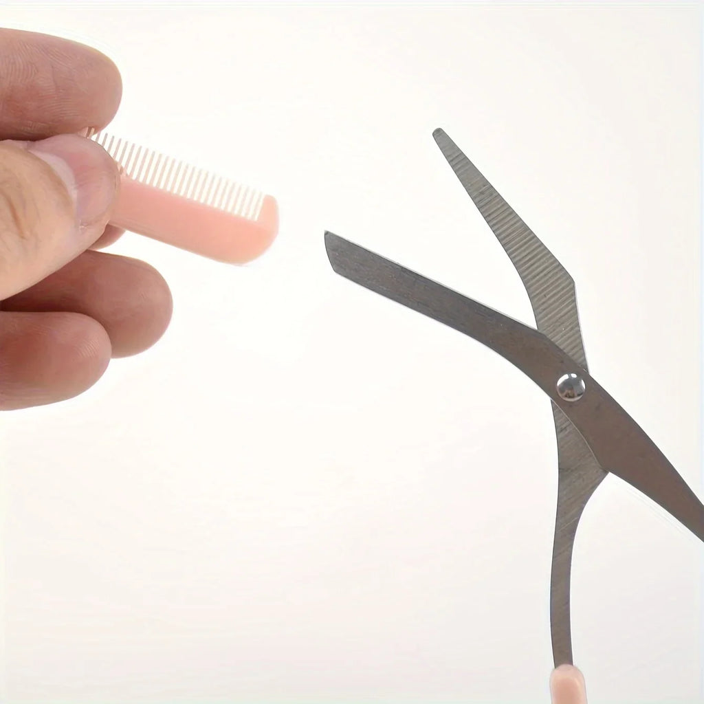 Eyebrow Trimming Scissors with Built-In Comb — Stainless Steel Grooming Tool