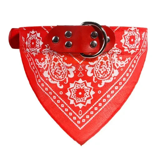 Adjustable Leather Dog Bandana Collar – Printed Scarf Neckerchief for Small Dogs S-XXL