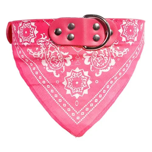 Adjustable Leather Dog Bandana Collar – Printed Scarf Neckerchief for Small Dogs S-XXL