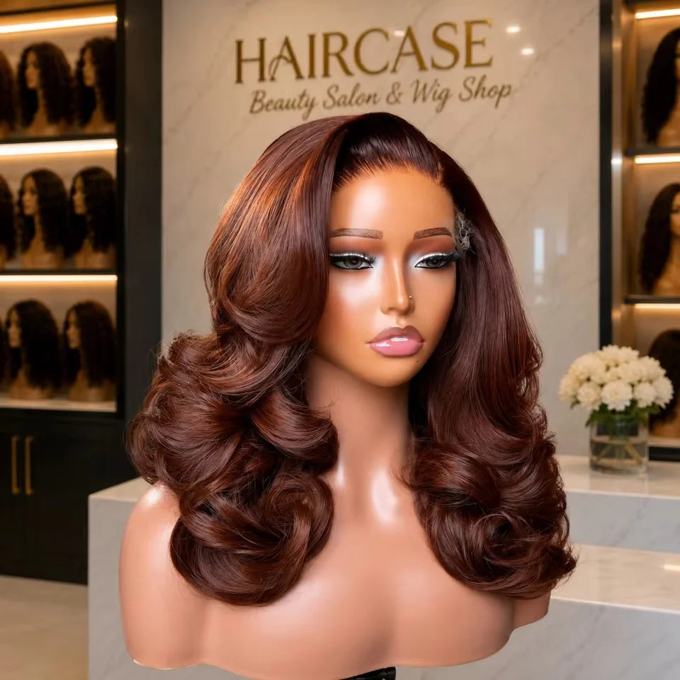 Chocolate Brown 13x4 Body Wave Bob Wig Human Hair Wigs 200 Density #4 Brown Blunt Cut Short Bob Lace Front Wigs Human Hair Short Bob Glueless Wigs for Women