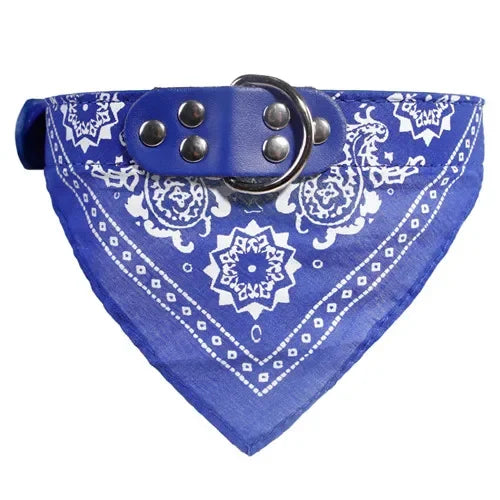 Adjustable Leather Dog Bandana Collar – Printed Scarf Neckerchief for Small Dogs S-XXL