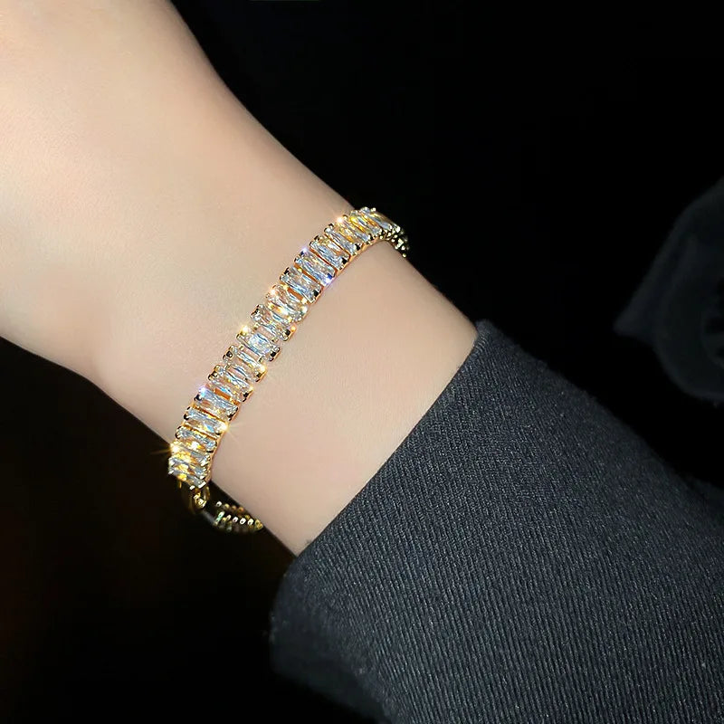 Sparkling Cubic Zircon Tennis Bracelets for Women Luxury Dainty Stackable Gold Color Chain Crystal CZ Banquet Wedding Jewelry