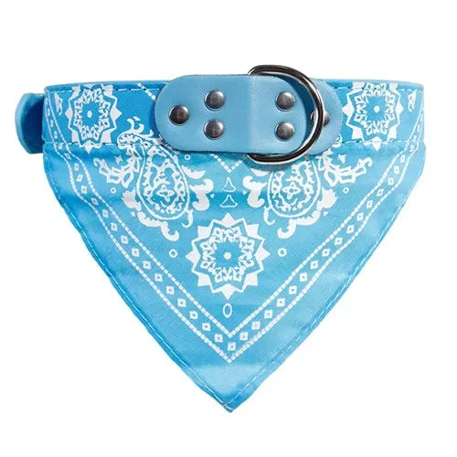 Adjustable Leather Dog Bandana Collar – Printed Scarf Neckerchief for Small Dogs S-XXL
