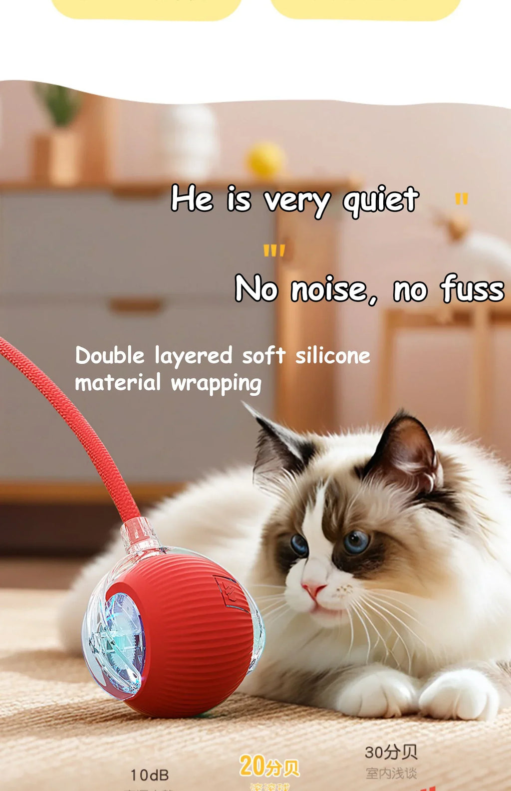 Automatic Rolling Cat Ball with Faux Tail, Rechargeable