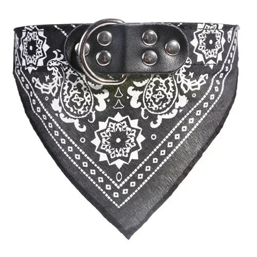 Adjustable Leather Dog Bandana Collar – Printed Scarf Neckerchief for Small Dogs S-XXL