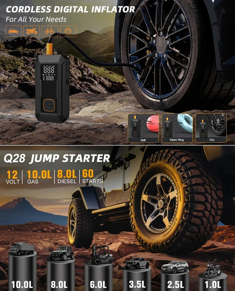 Car Jump Starter with Air Pump 4000A Jump Starter &150PSI Air Compressor, Portable Auto Power Banlk ,Tire Inflator, LED Light
