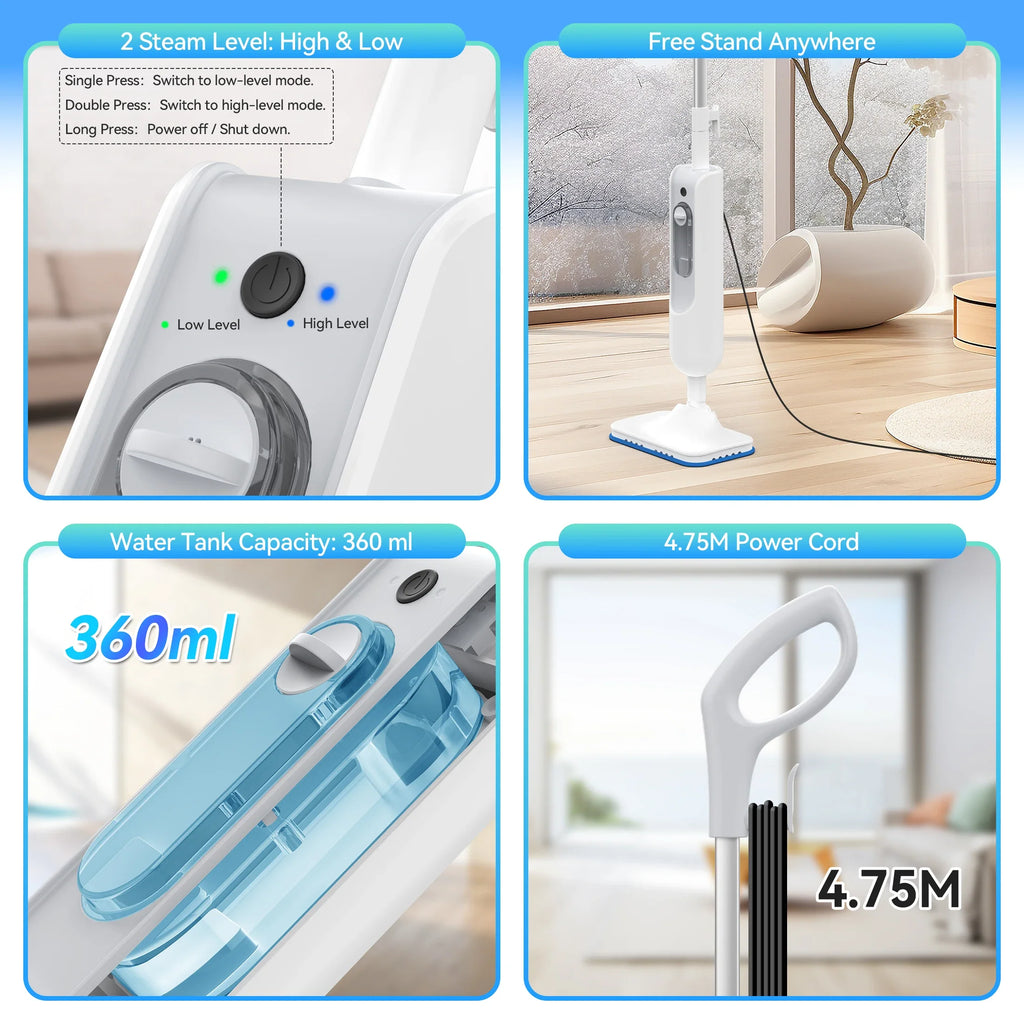 PureSteam™ 6-in-1 Steam Mop | High Temp Steam Cleaner for Hard floors, Tile, laminent, kitchens & Carpet
