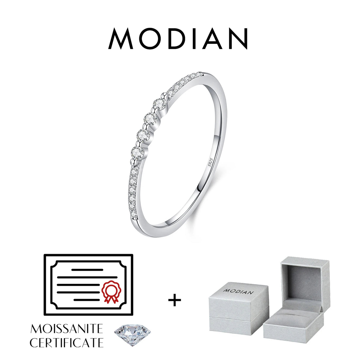 MODIAN Moissanite Rings 925 Sterling Silver Minimalist Lab Diamond Thin Ring Stackable Daily Wear Ring For Women Fine Jewelry