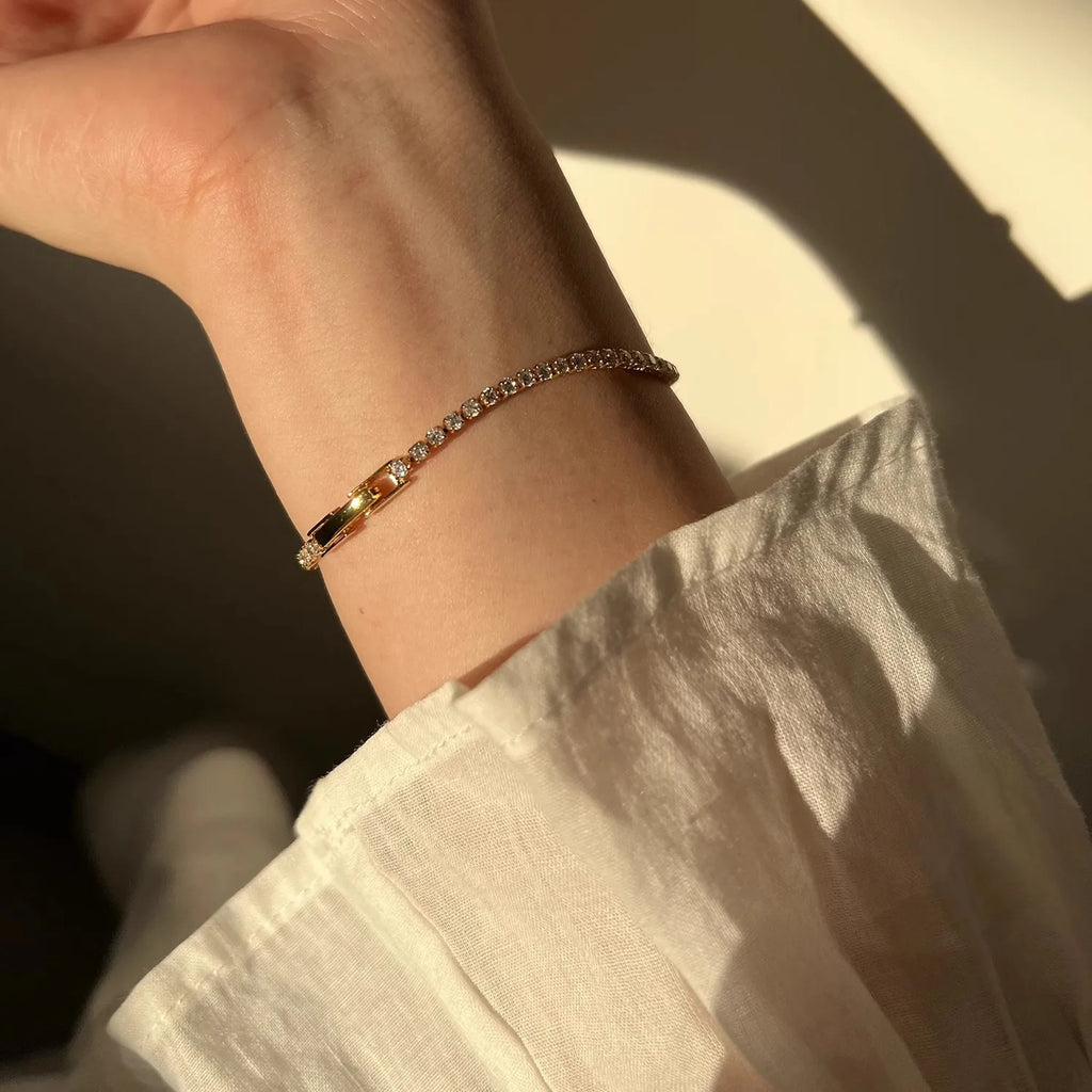 Sparkling Cubic Zircon Tennis Bracelets for Women Luxury Dainty Stackable Gold Color Chain Crystal CZ Banquet Wedding Jewelry