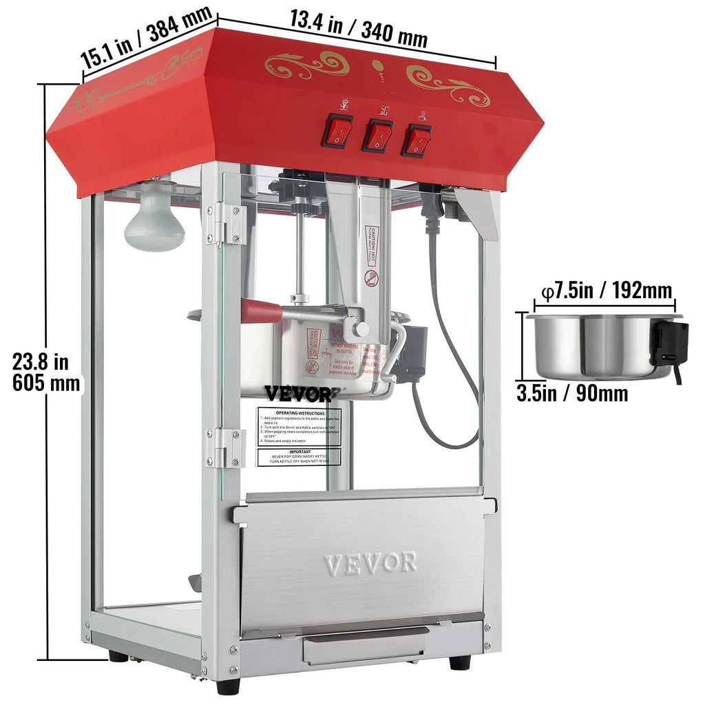SucceBuy 8/12Oz Electric Popcorn Maker Commercial Popper Machine  Automatic Corn Cookware with Scoop Spoon SUS304 Heating Tube