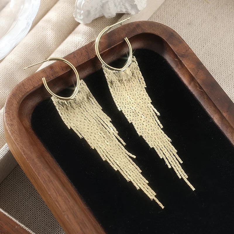 Fashion Exquisite Golden Color Tassel Earrings Women's Shining Elegant Earring Daily Party Banquet Jewelry Accessories Crafts