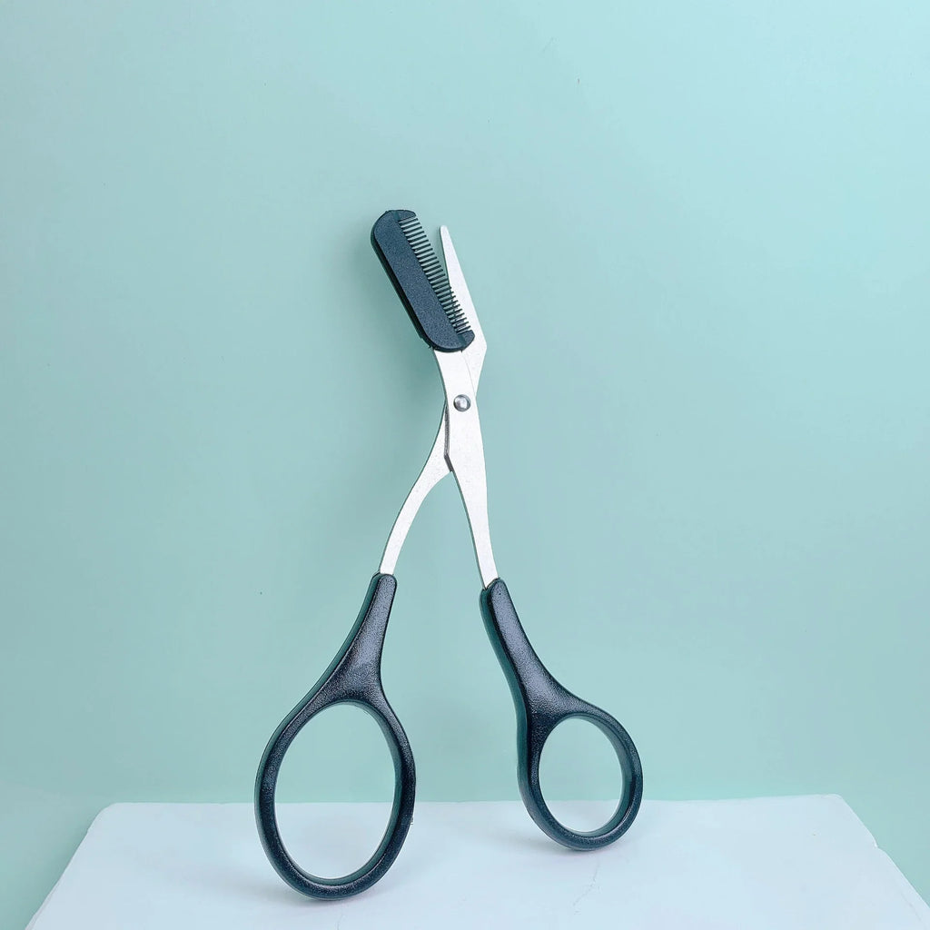 Eyebrow Trimming Scissors with Built-In Comb — Stainless Steel Grooming Tool