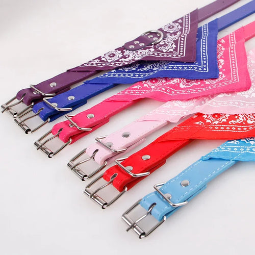 Adjustable Leather Dog Bandana Collar – Printed Scarf Neckerchief for Small Dogs S-XXL