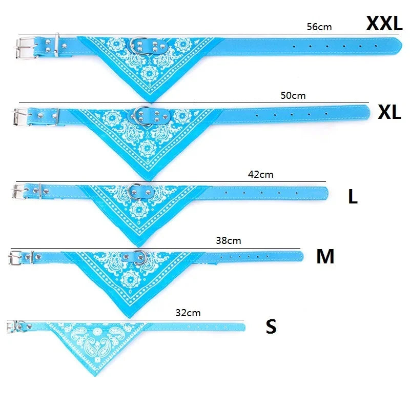 Adjustable Leather Dog Bandana Collar – Printed Scarf Neckerchief for Small Dogs S-XXL