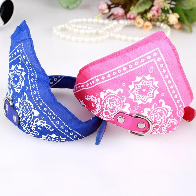 Adjustable Leather Dog Bandana Collar – Printed Scarf Neckerchief for Small Dogs S-XXL