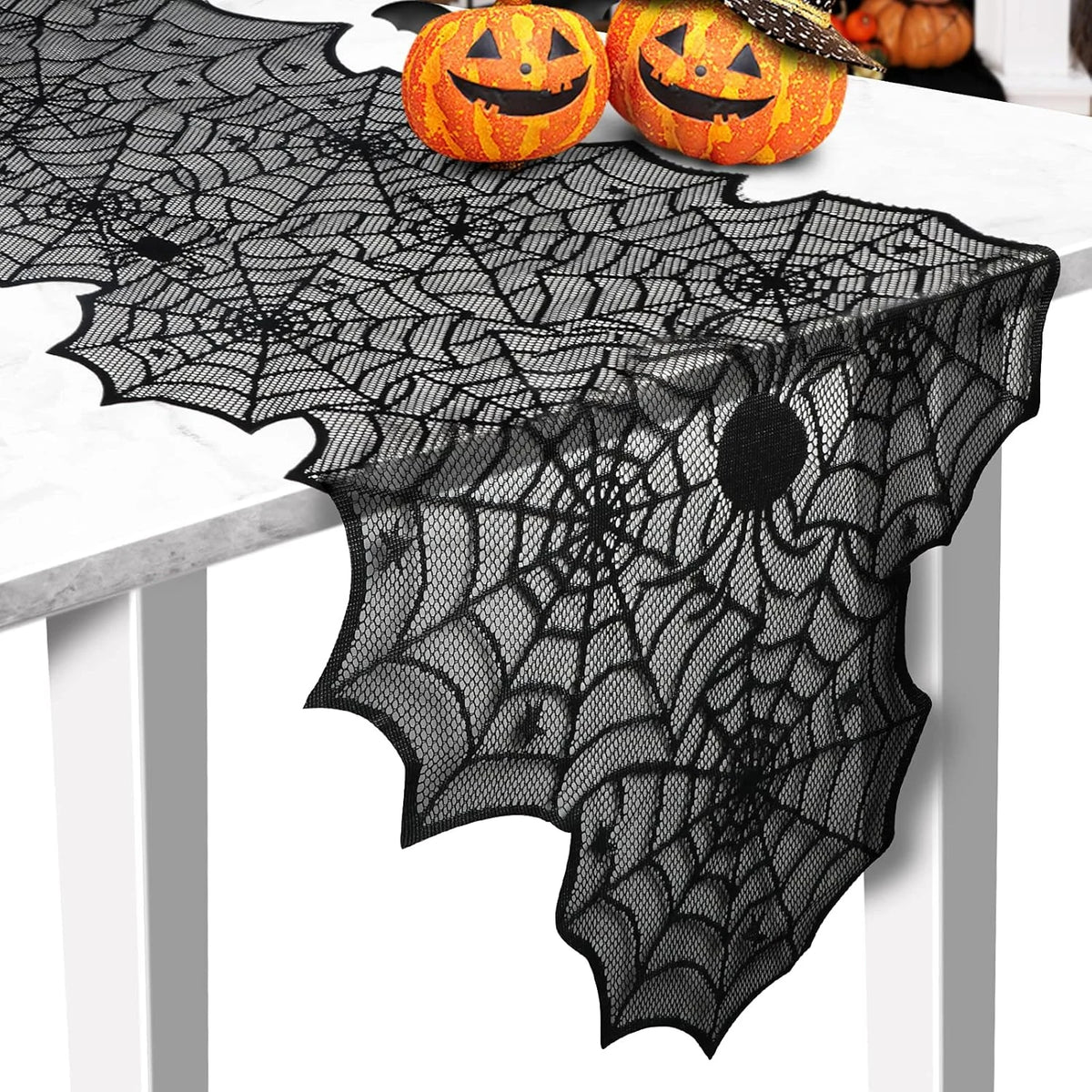 Halloween Black Lace Spider Web Table Runner – 45x183cm Party Decor