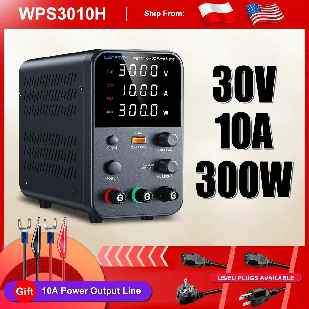 Wanptek DC Lab Power Supply 30V 10A  60V 5A  Adjustable Voltage Regulator Preset Voltage Current Dual Input Voltage 220V/110V