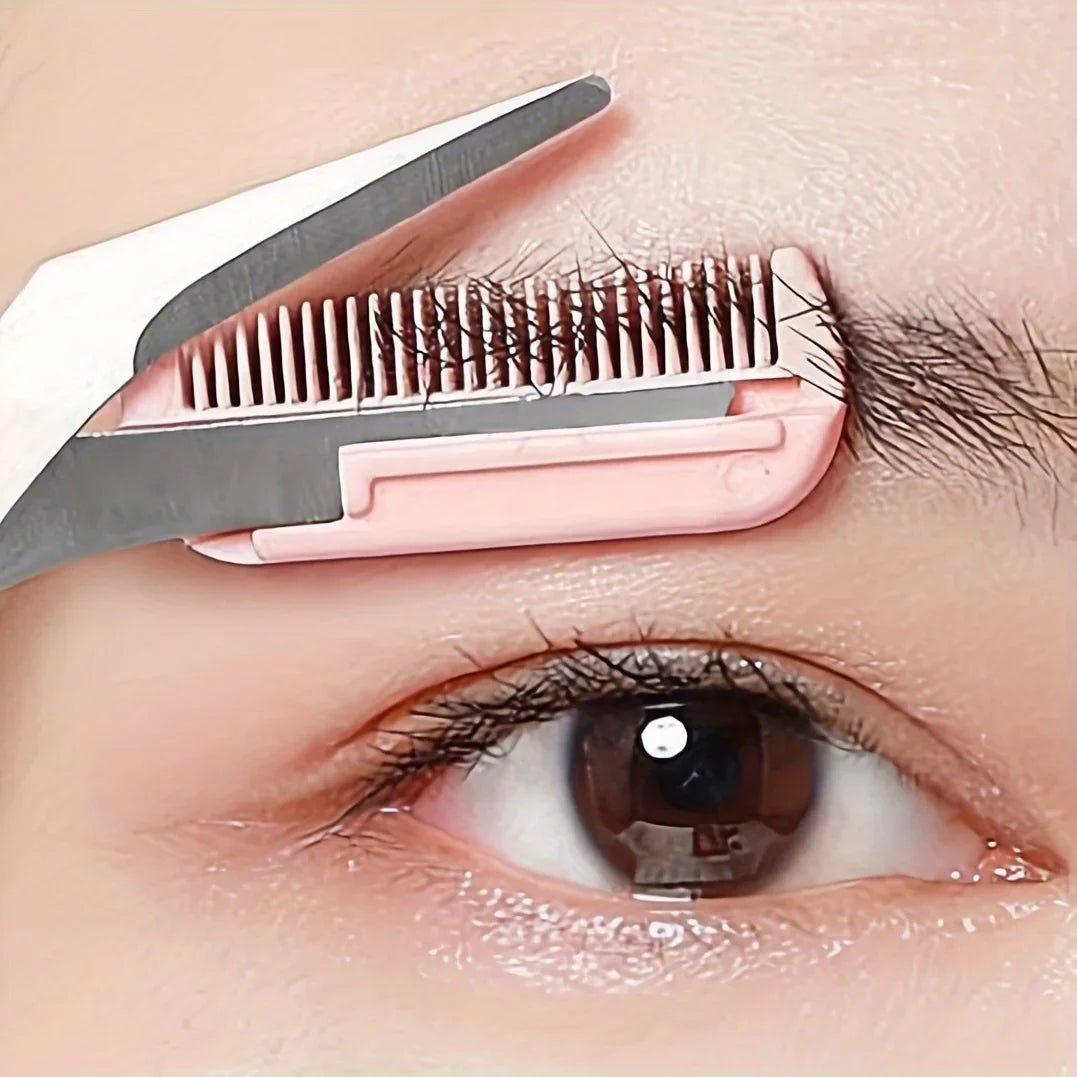 Eyebrow Trimming Scissors with Built-In Comb — Stainless Steel Grooming Tool