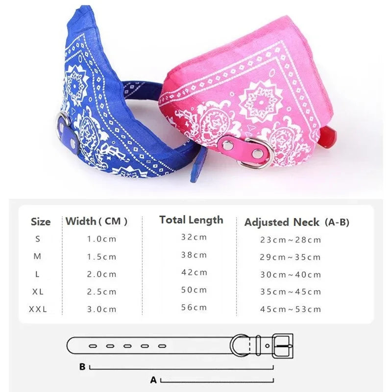 Adjustable Leather Dog Bandana Collar – Printed Scarf Neckerchief for Small Dogs S-XXL