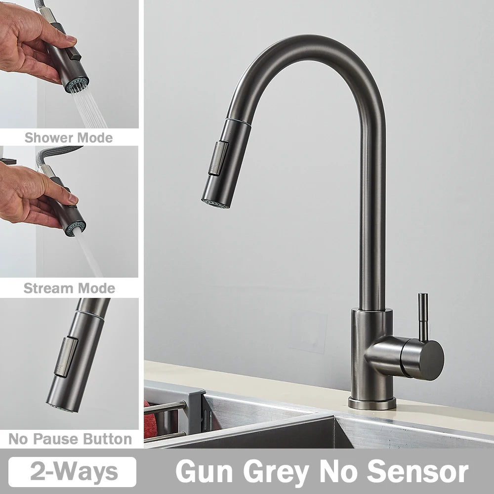 Rozin Smart Touch Kitchen Faucet Brushed Gold Pull Out Sensor Faucets Black/Nickel 360 Rotation Crane 2 Outlet Water Mixer Taps