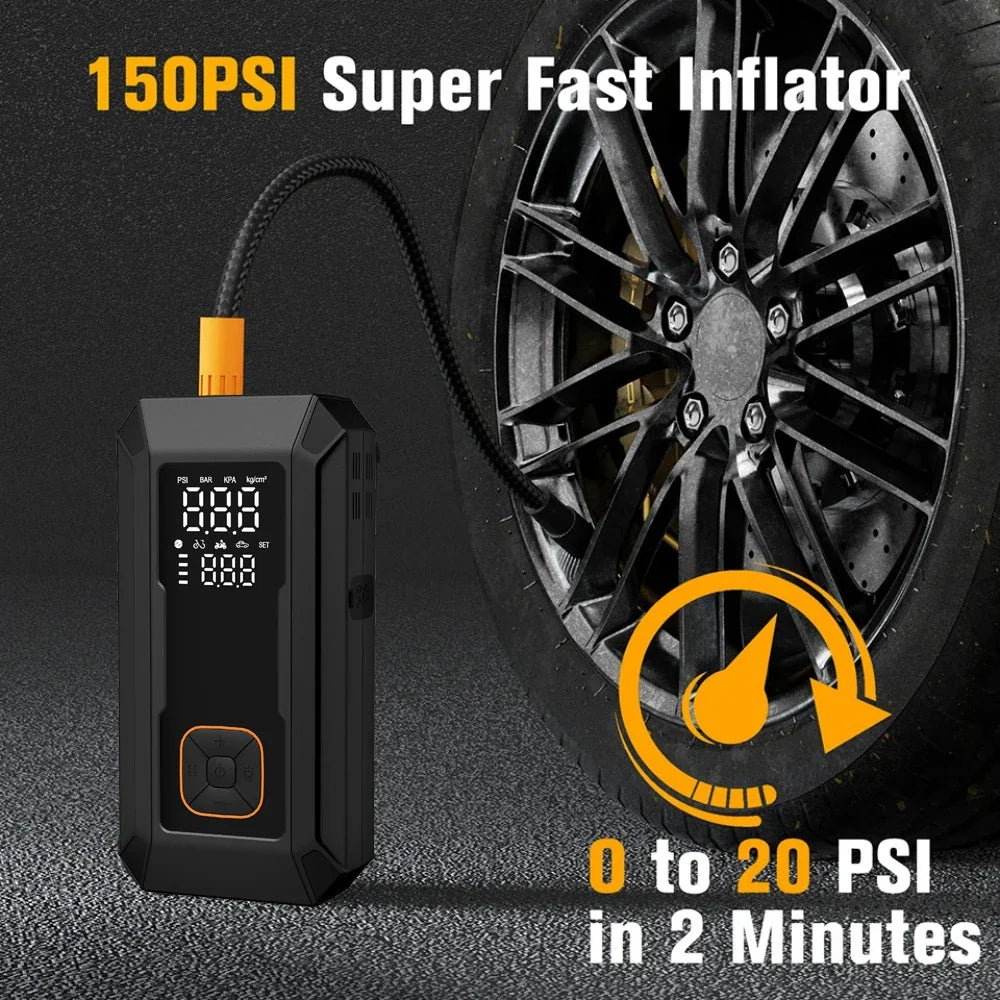 Car Jump Starter with Air Pump 4000A Jump Starter &150PSI Air Compressor, Portable Auto Power Banlk ,Tire Inflator, LED Light