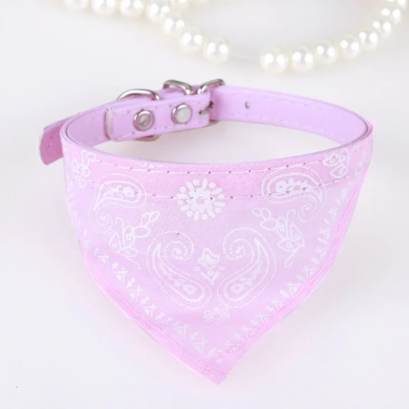 Adjustable Leather Dog Bandana Collar – Printed Scarf Neckerchief for Small Dogs S-XXL