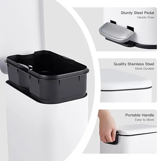 Slim Trash Can, Step Garbage Can Stainless Steel Recycling Bin Waste Container with Removable Inner Bucket for Kitchen, Bathroo