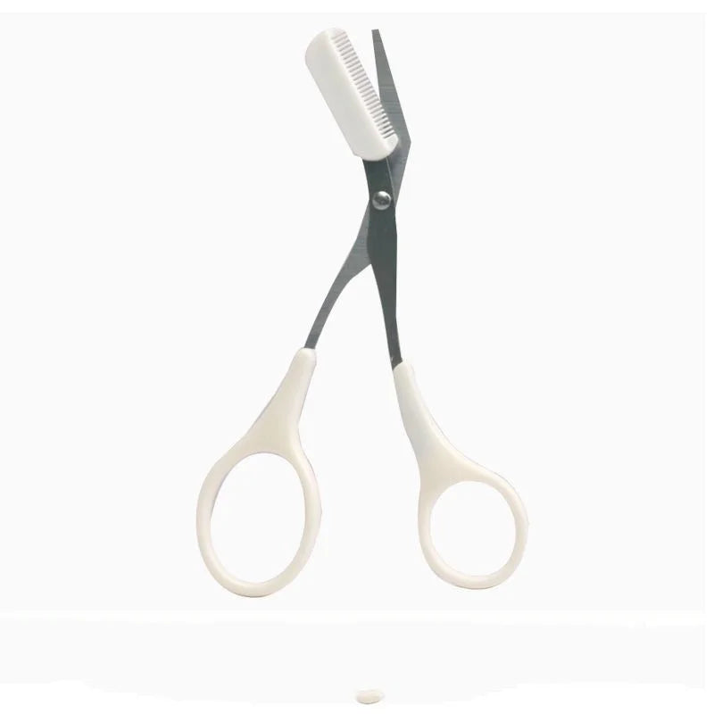 Eyebrow Trimming Scissors with Built-In Comb — Stainless Steel Grooming Tool