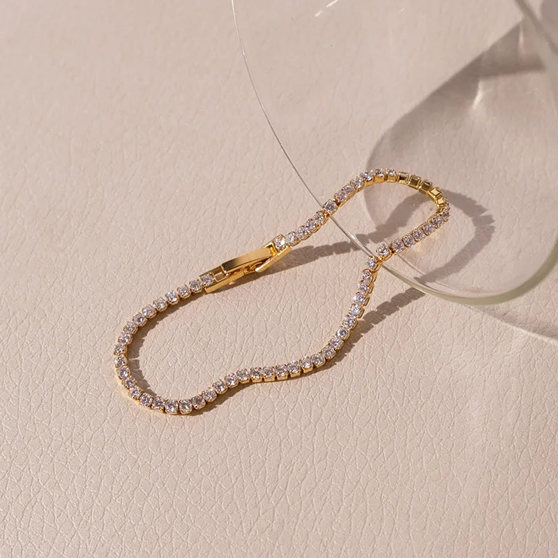 Sparkling Cubic Zircon Tennis Bracelets for Women Luxury Dainty Stackable Gold Color Chain Crystal CZ Banquet Wedding Jewelry