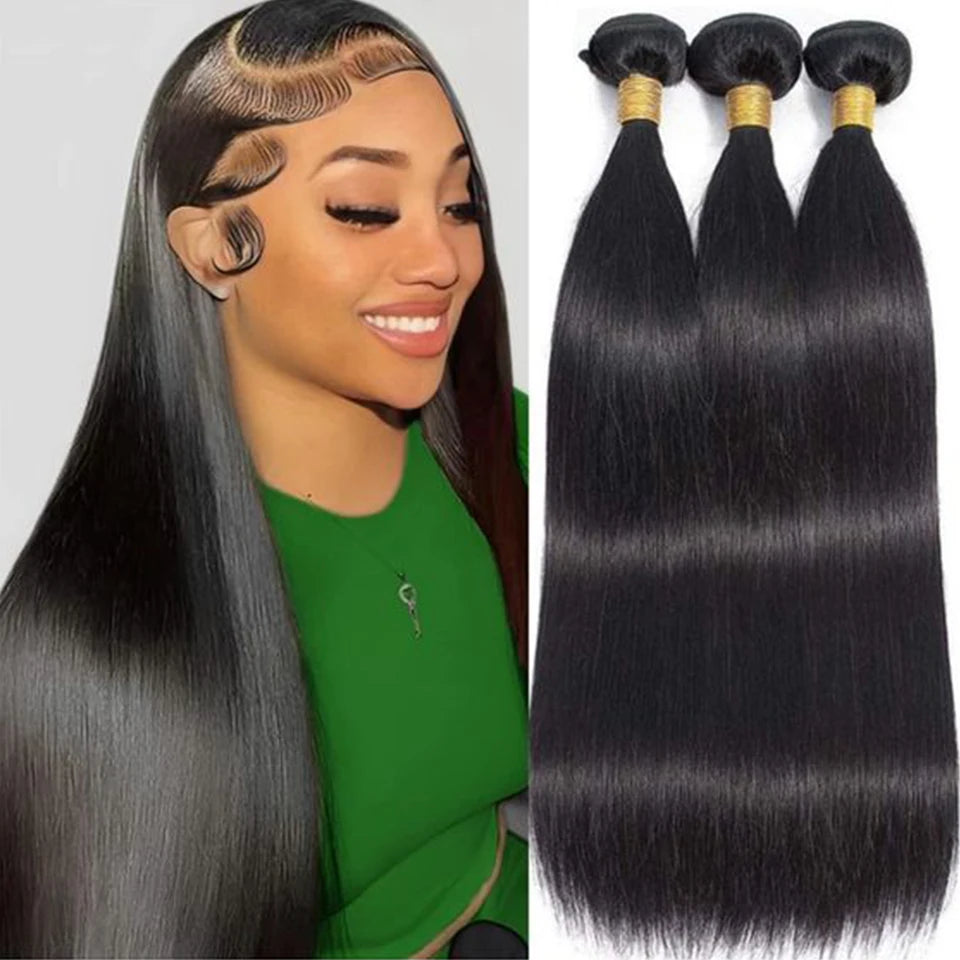 Brazilian Straight Human Hair Bundles – Remy Extensions 8"-30" Natural Black